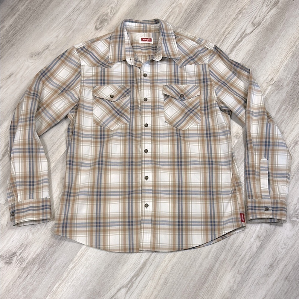 Wrangler Men’s Plaid Country Western Neutral LS Pocket Button Down‎ Cotton Shirt